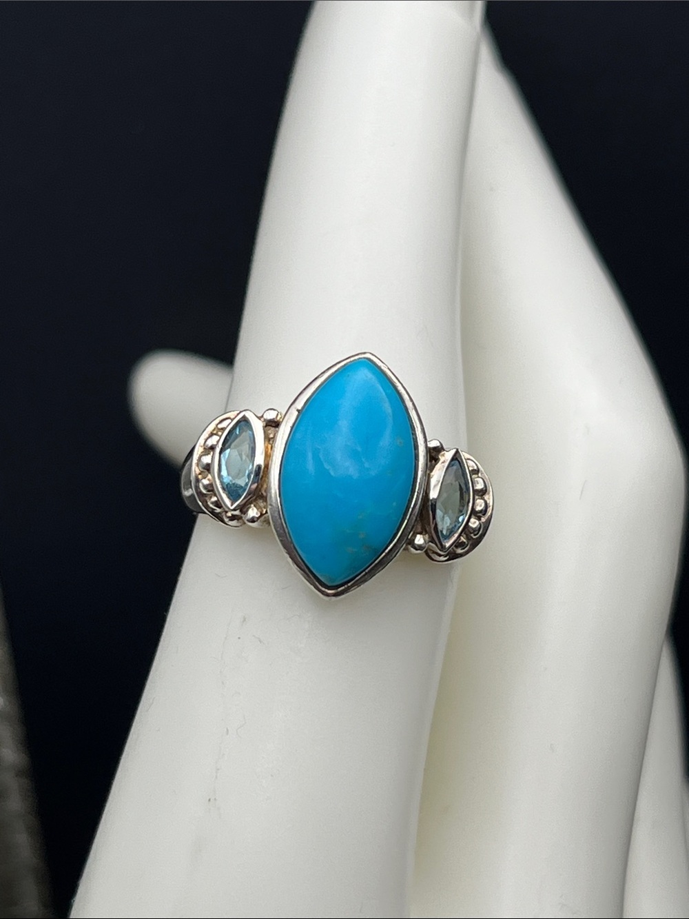 Sterling Silver ring turquoise and blue topaz size 7